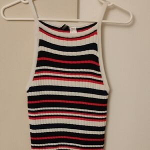 Divided Multicolor Striped Ribbed Tank Top